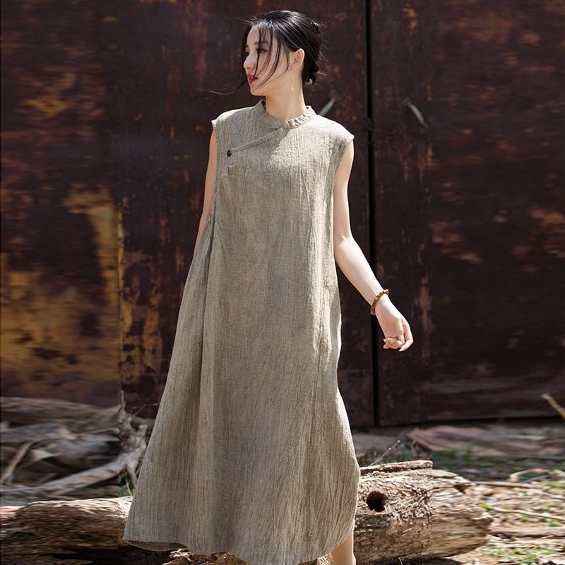 Linen Sleeveless Dress in Hand - Dyed Ramie – Flow and Quiet Shape - Taichi - Zen