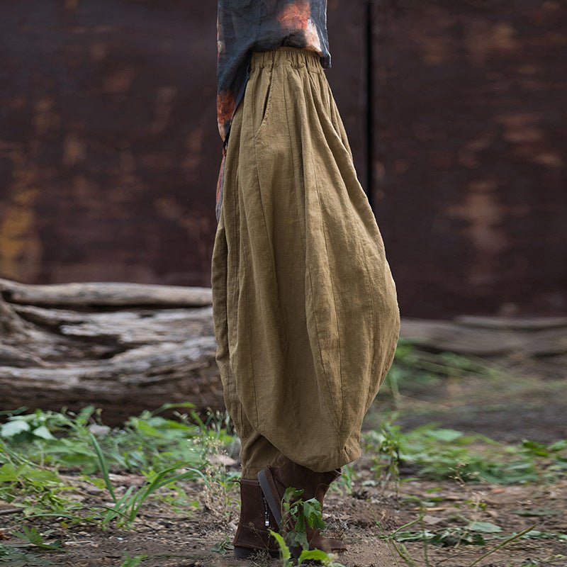 Washed Ramie Patchwork Lantern Pants | Loose - Fit Nine - Tenths Trousers - Taichi - Zen