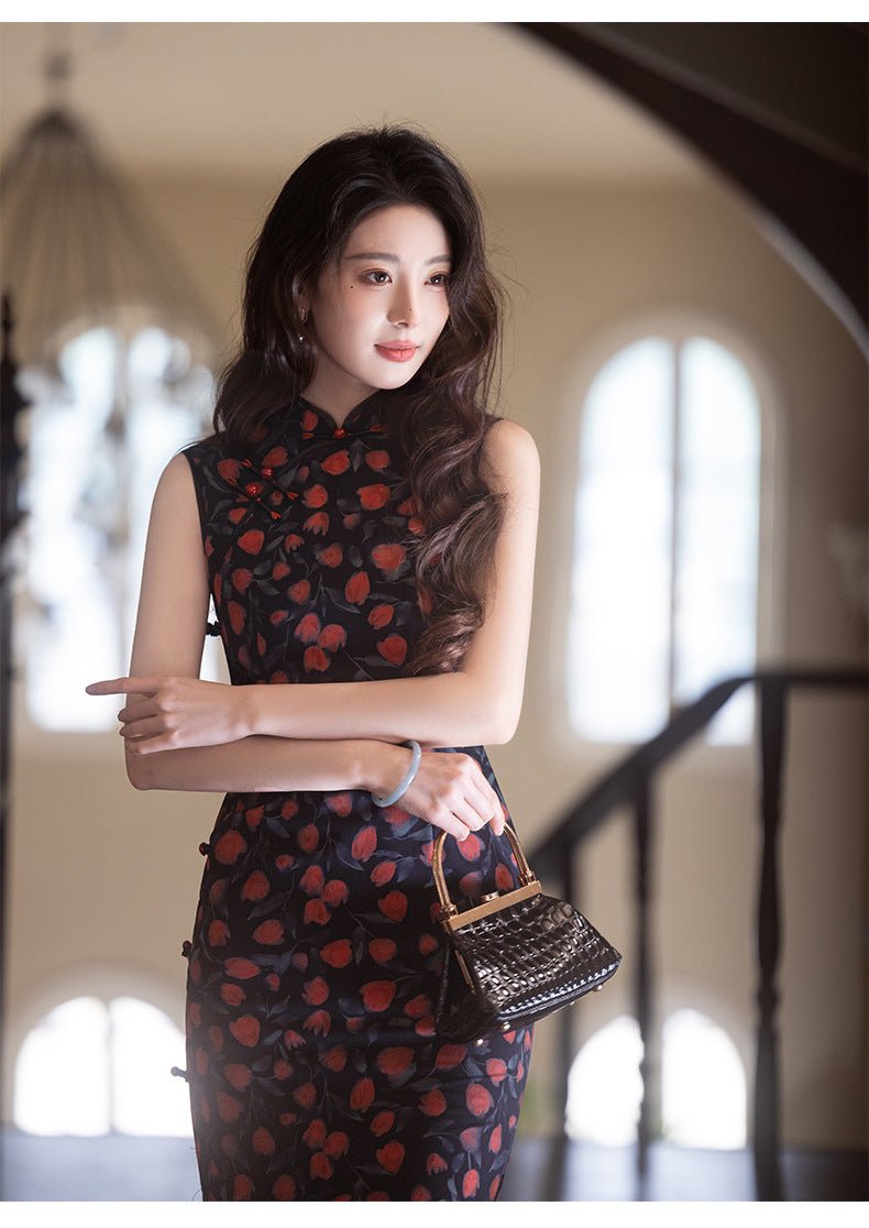 Summer Vintage - Inspired Modern Qipao – Artistic Oriental Cheongsam Dress with Elegant Feminine Flair - Taichi - Zen