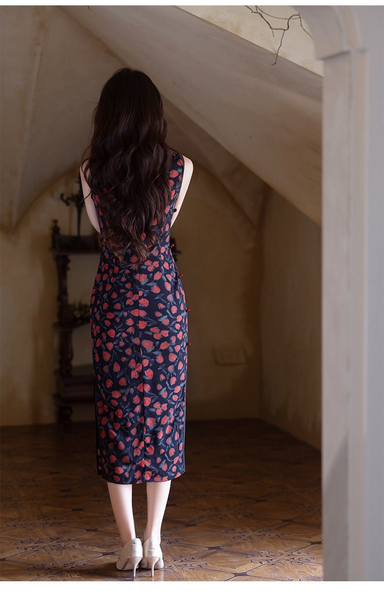 Summer Vintage - Inspired Modern Qipao – Artistic Oriental Cheongsam Dress with Elegant Feminine Flair - Taichi - Zen