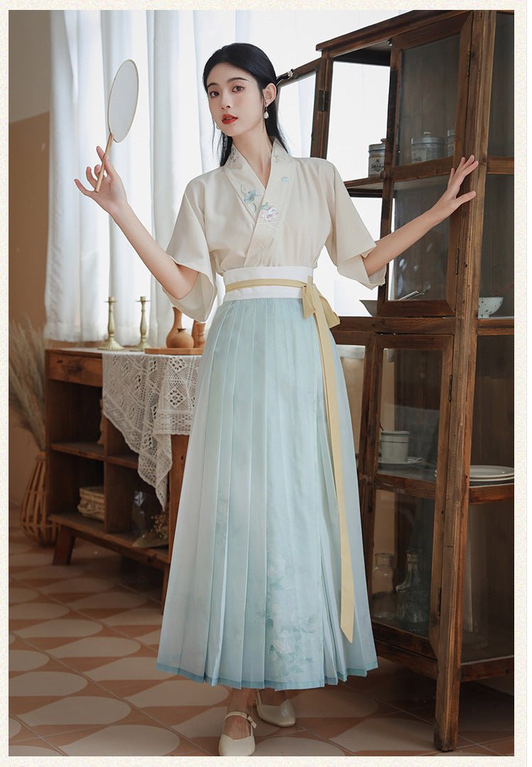 The Faint Blue Between Words – Pleated Hanfu Set - Taichi - Zen