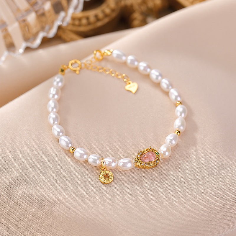 S925 Sterling Silver Pearl & Tourmaline Bracelet – Coins of Prosperity & Hollow Gourd Charms - Taichi - Zen