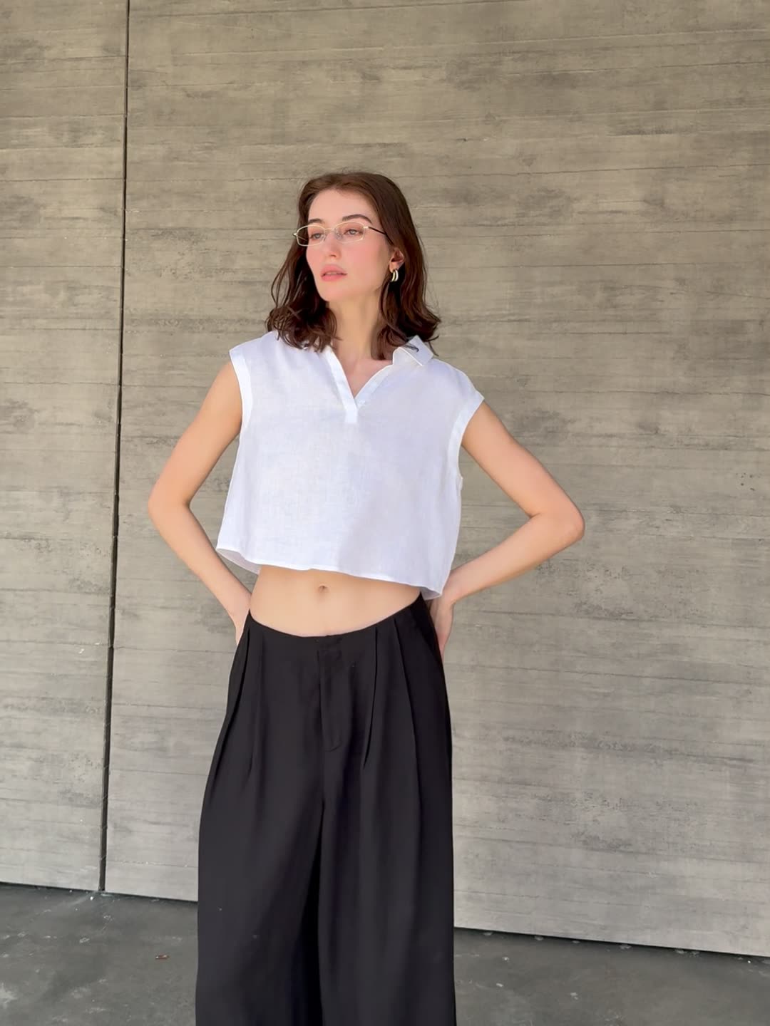 Sharp & Simple – 100% Linen Cropped Shirt Top - Taichi - Zen