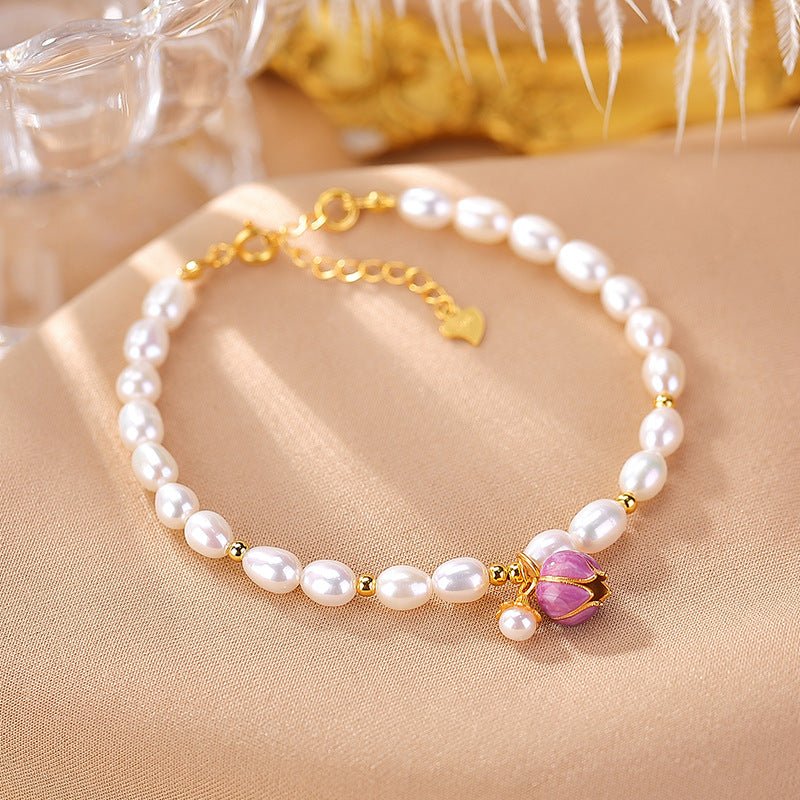 S925 Sterling Silver Gold - Plated Freshwater Pearl Bracelet – Tulip Elegance in Minimalist Chinese Aesthetic - Taichi - Zen
