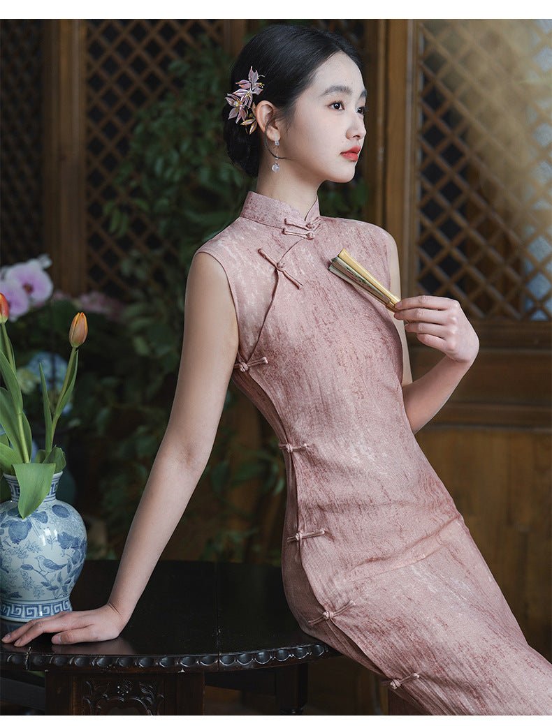 Elegant Pink Full - Front Qipao – Breezy Soft Modern Cheongsam for Summer, Feminine & Flattering Look - Taichi - Zen