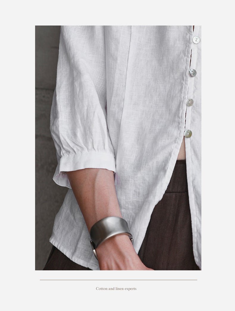 100% Linen Asymmetrical Shirt – Soft White, Light Shape - Taichi - Zen
