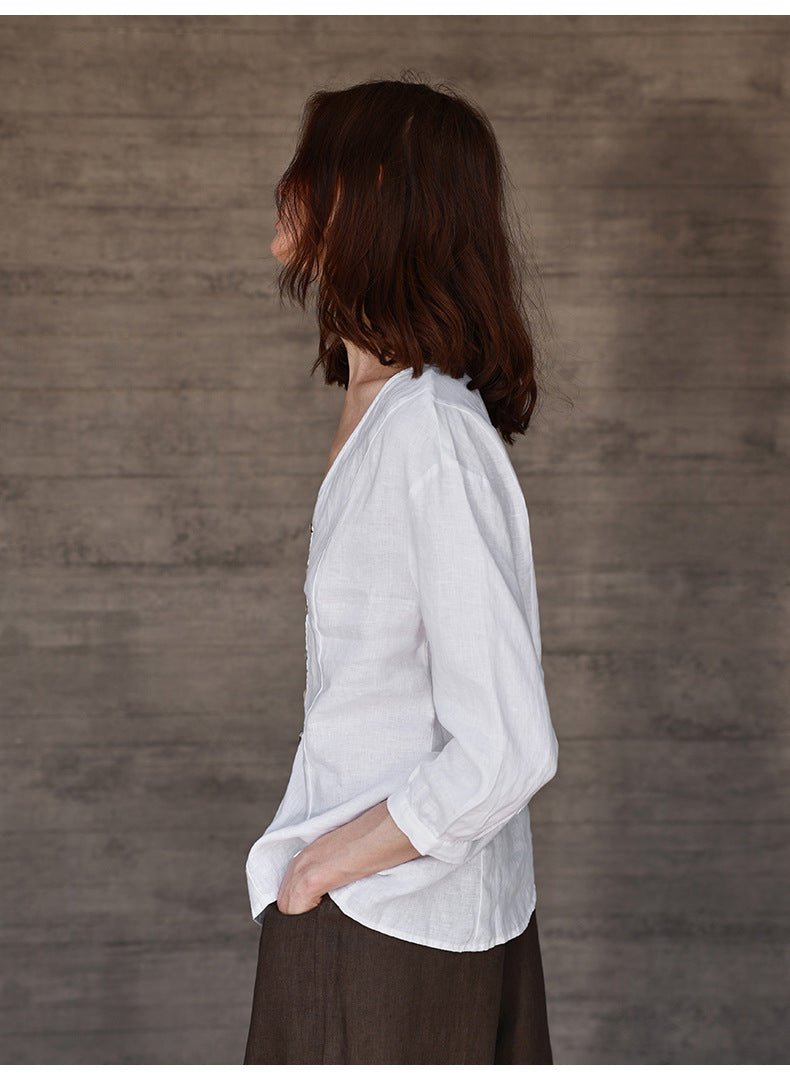 100% Linen Asymmetrical Shirt – Soft White, Light Shape - Taichi - Zen
