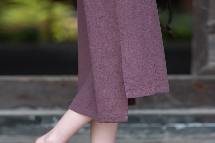 Sanded Ramie Qipao – Sleeveless Summer Dress with Frog Button Detail - Taichi - Zen