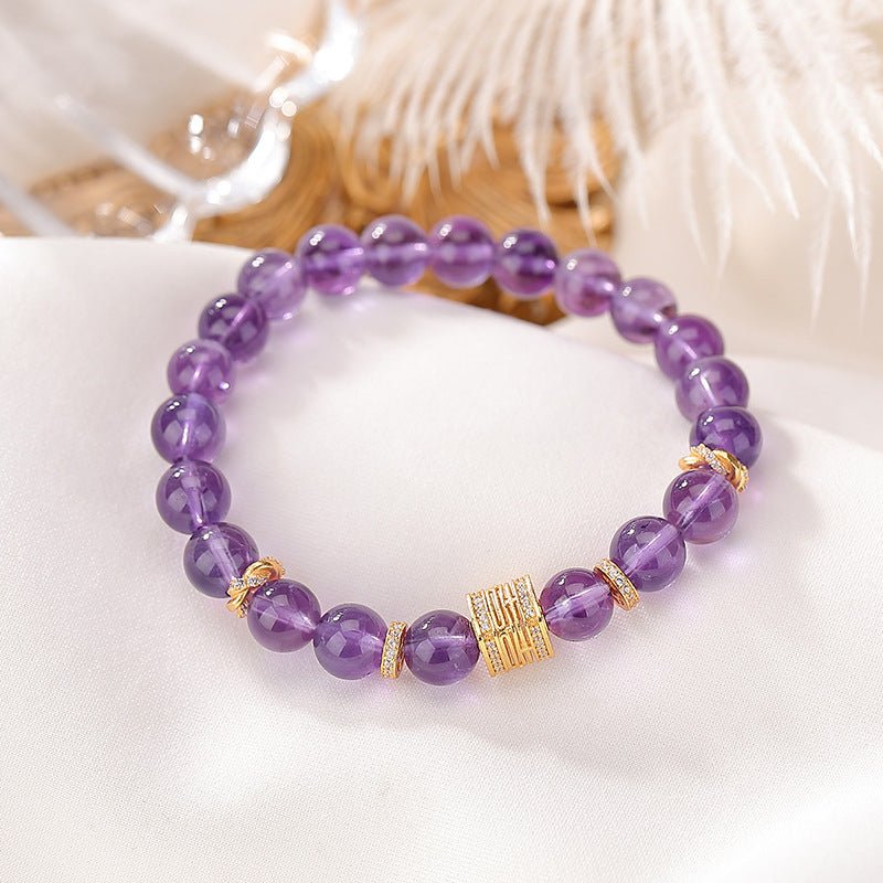 S925 Gold - Plated Amethyst Bracelet – "Lucky Barrel Beads" - Taichi - Zen