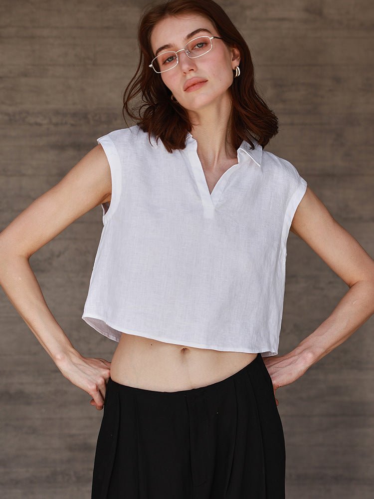 Sharp & Simple – 100% Linen Cropped Shirt Top - Taichi - Zen