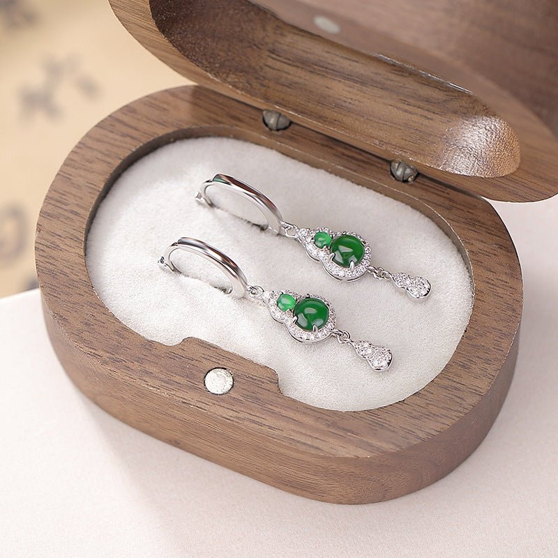 S925 Sterling Silver Jadeite Earrings – "Gourd Harmony Talismans" - Taichi - Zen