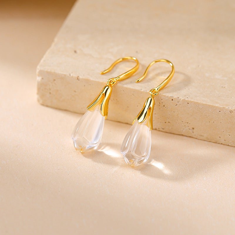 S925 Gold - Plated White Crystal Earrings – Magnolia Blossom Elegance | Purity & Feminine Strength in Bloom - Taichi - Zen