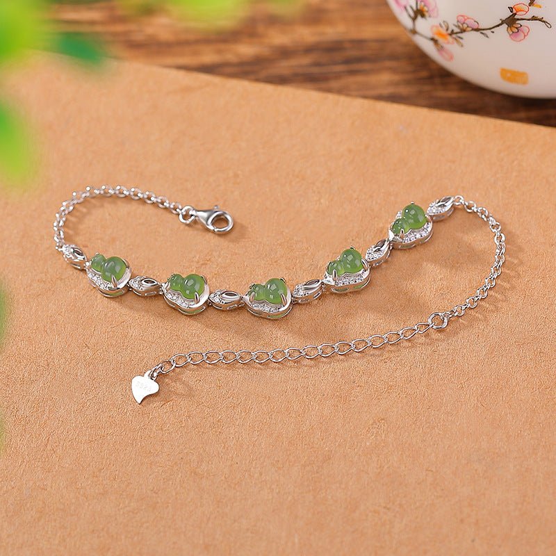 S925 Sterling Silver Jadeite Bracelet – "Double Blessing Talisman" - Taichi - Zen