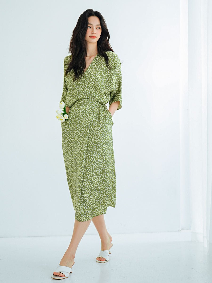 Green Printed Summer Dress — Light Without Asking - Taichi - Zen