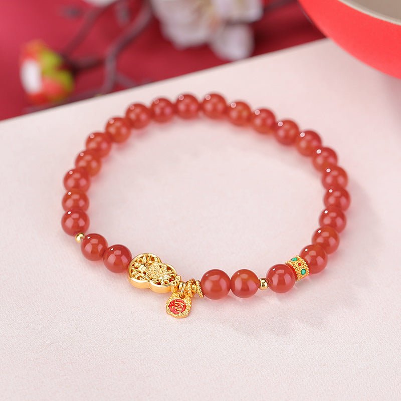 S925 Gold - Plated Red Agate Bracelet – "Double Blessing Talisman" - Taichi - Zen