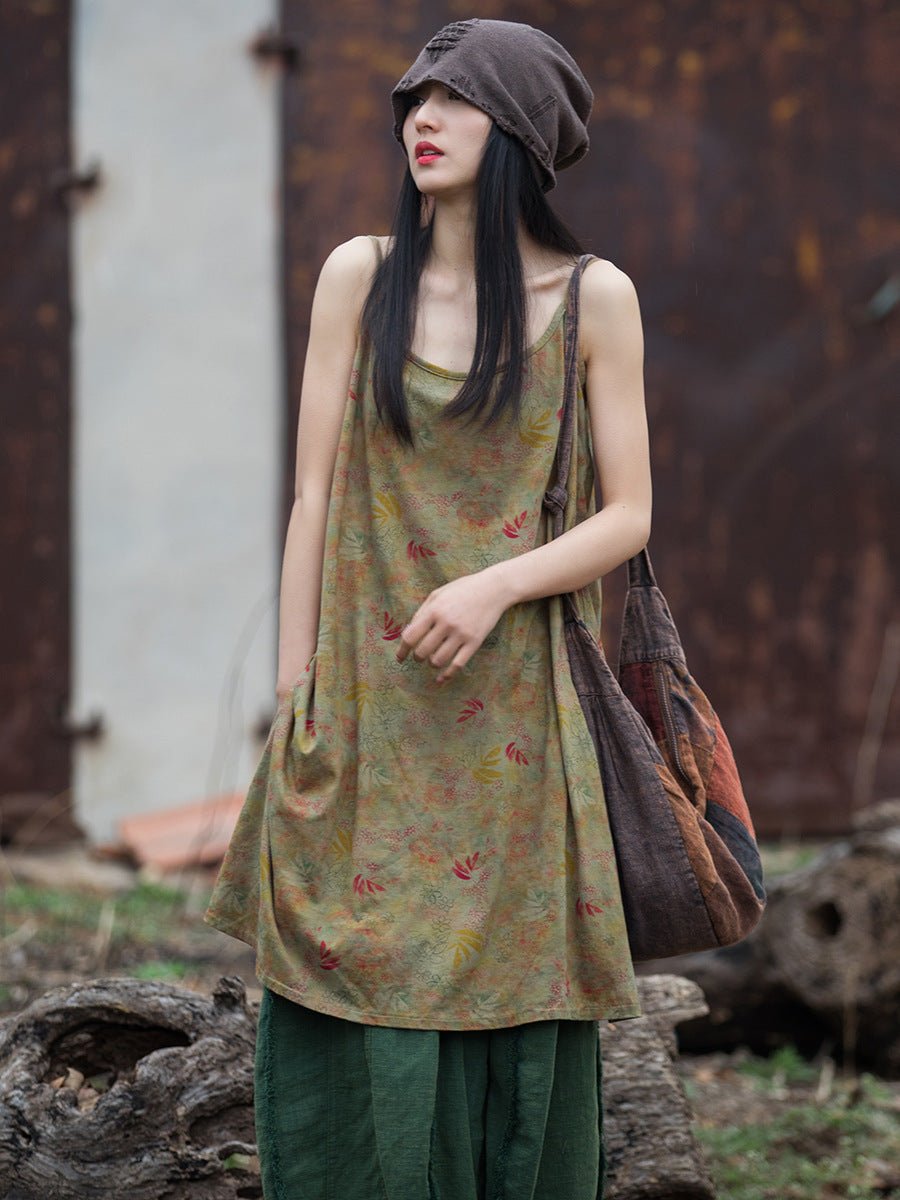 Washed Cotton Floral Print Slip Dress | Vintage - Inspired Layering Piece - Taichi - Zen