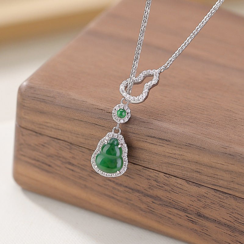 S925 Sterling Silver Double - Sided Jadeite Gourd Necklace – "Energy Flow" Mindful Jewelry - Taichi - Zen