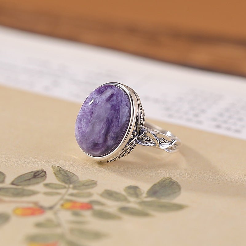 S925 Sterling Silver Charoite Ring – "Soul Storm" Genuine Gemstone Energy Jewelry - Taichi - Zen