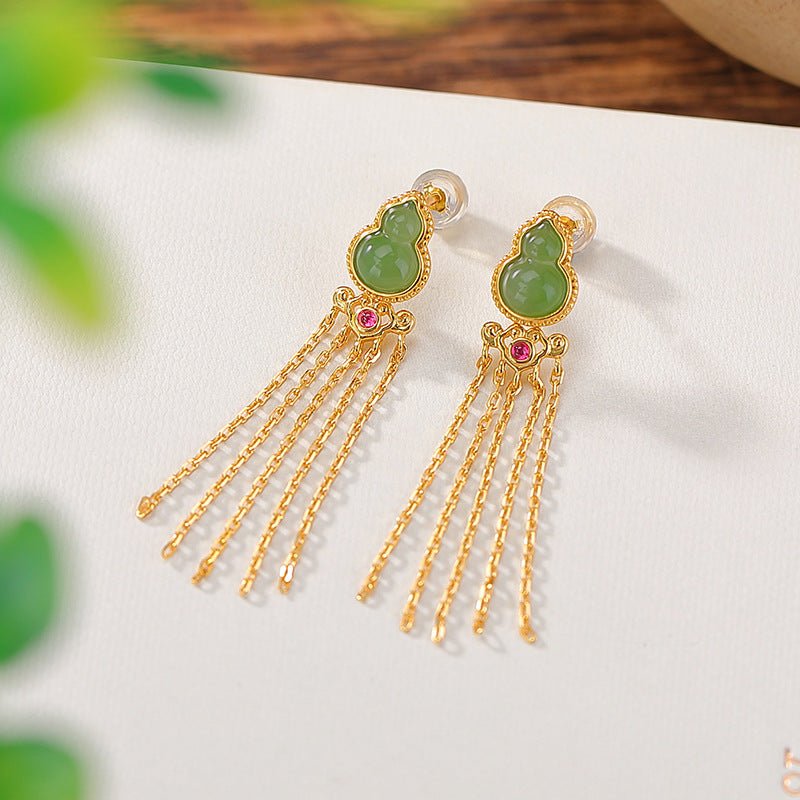 S925 Gold - Plated Jadeite Earrings – "Dancing Blessings - Taichi - Zen