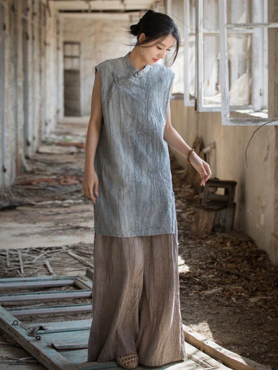 Hanfu - Inspired Sleeveless Linen Vest | New Chinese Style Summer Top - Taichi - Zen