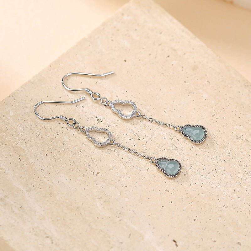S925 Sterling Silver Blue Jadeite Earrings – Chinese Double Gourd Dangle | "Fu Lu" Luck & Longevity - Taichi - Zen