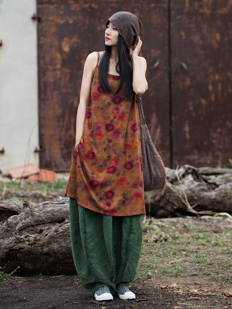 Washed Cotton Floral Print Slip Dress | Vintage - Inspired Layering Piece - Taichi - Zen