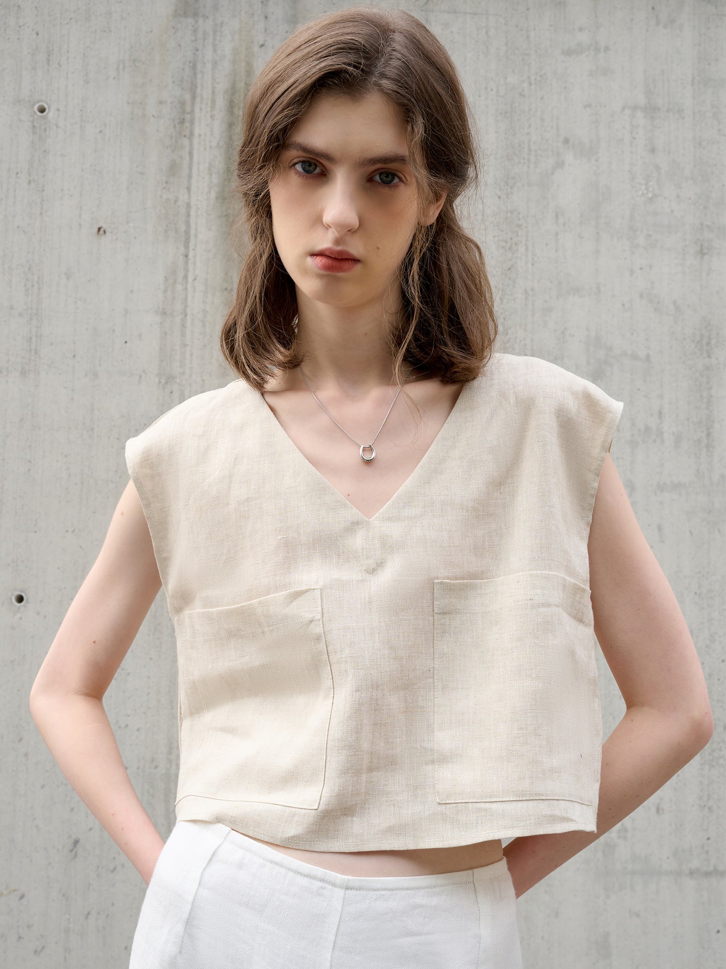 100% Natural Linen Crop Top – Soft Structure, Clean Line - Taichi - Zen