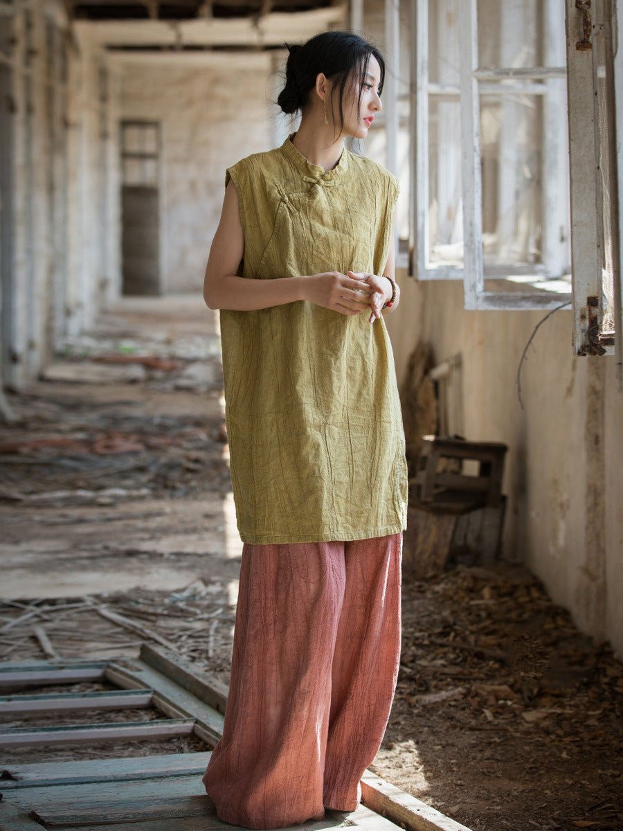 Hanfu - Inspired Sleeveless Linen Vest | New Chinese Style Summer Top - Taichi - Zen