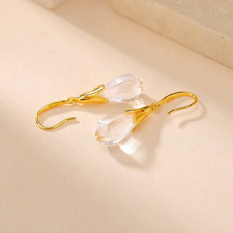 S925 Gold - Plated White Crystal Earrings – Magnolia Blossom Elegance | Purity & Feminine Strength in Bloom - Taichi - Zen