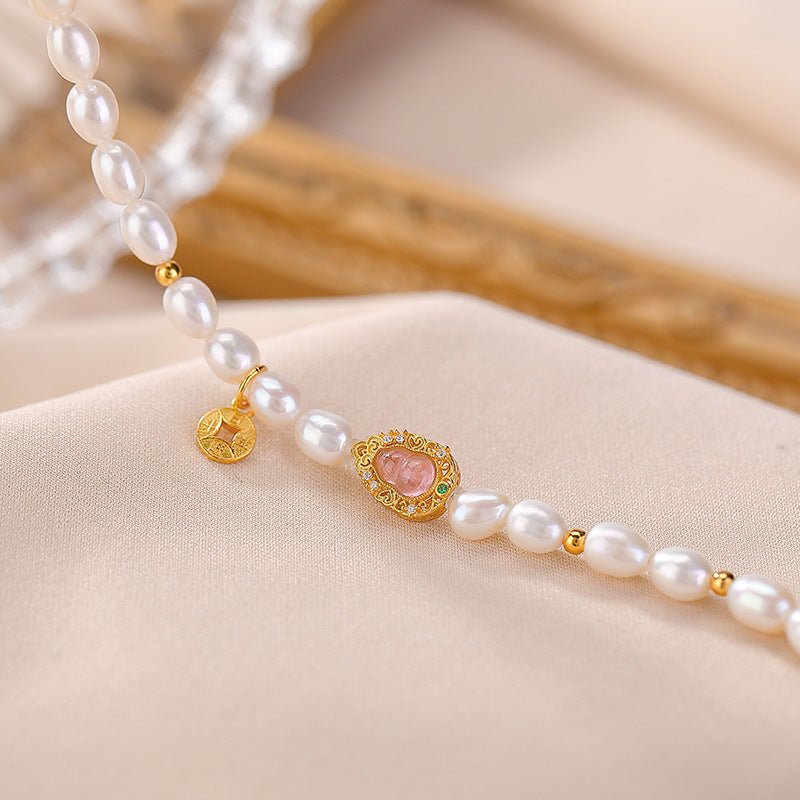 S925 Sterling Silver Pearl & Tourmaline Bracelet – Coins of Prosperity & Hollow Gourd Charms - Taichi - Zen