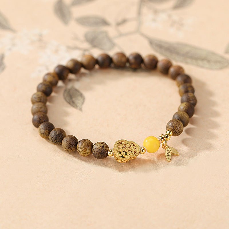 S925 Gold - Plated Agarwood & Gemstone Bracelet – "Sacred Harmony Strand - Taichi - Zen