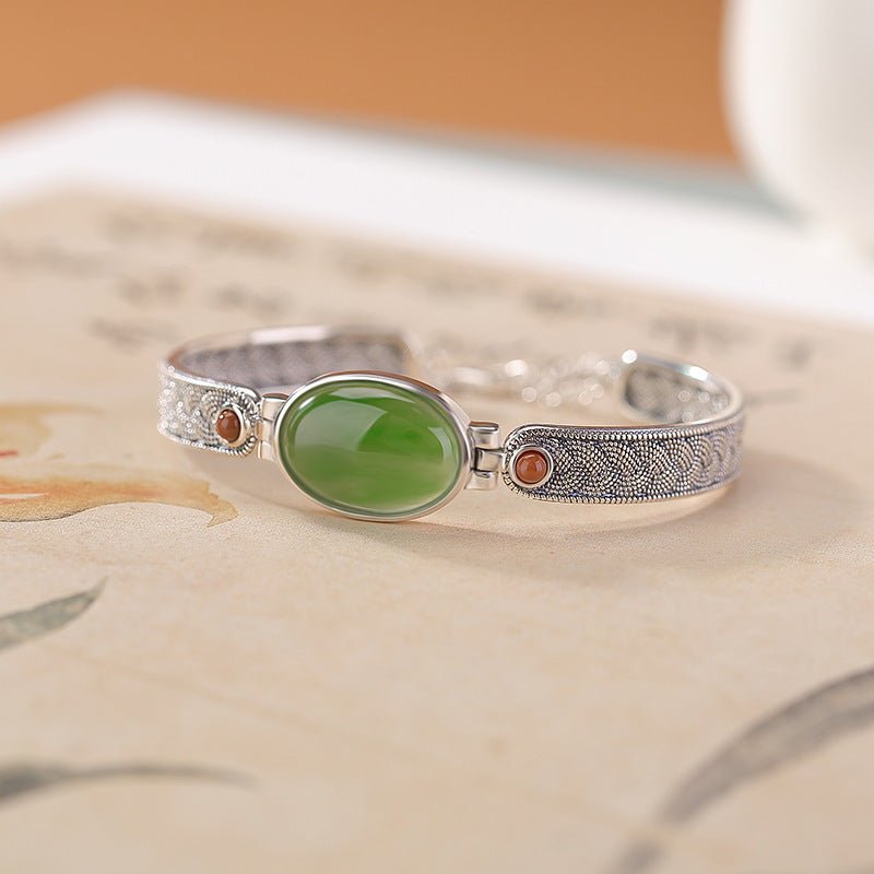 S925 Sterling Silver Hetian Jade & Red Agate Bracelet – Woven "Eternal Knot" Design | Mindful Energy Jewelry - Taichi - Zen