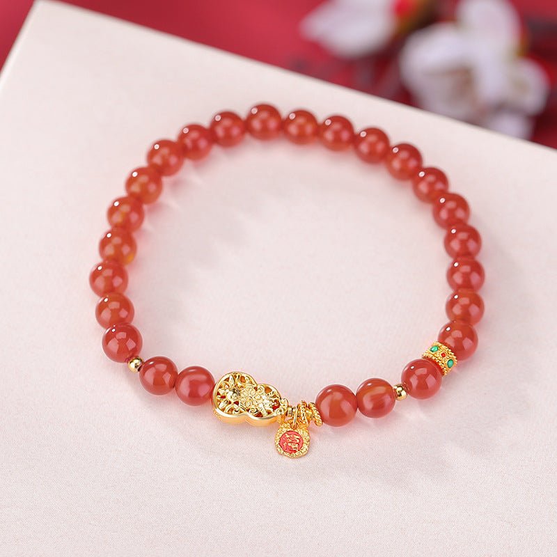 S925 Gold - Plated Red Agate Bracelet – "Double Blessing Talisman" - Taichi - Zen