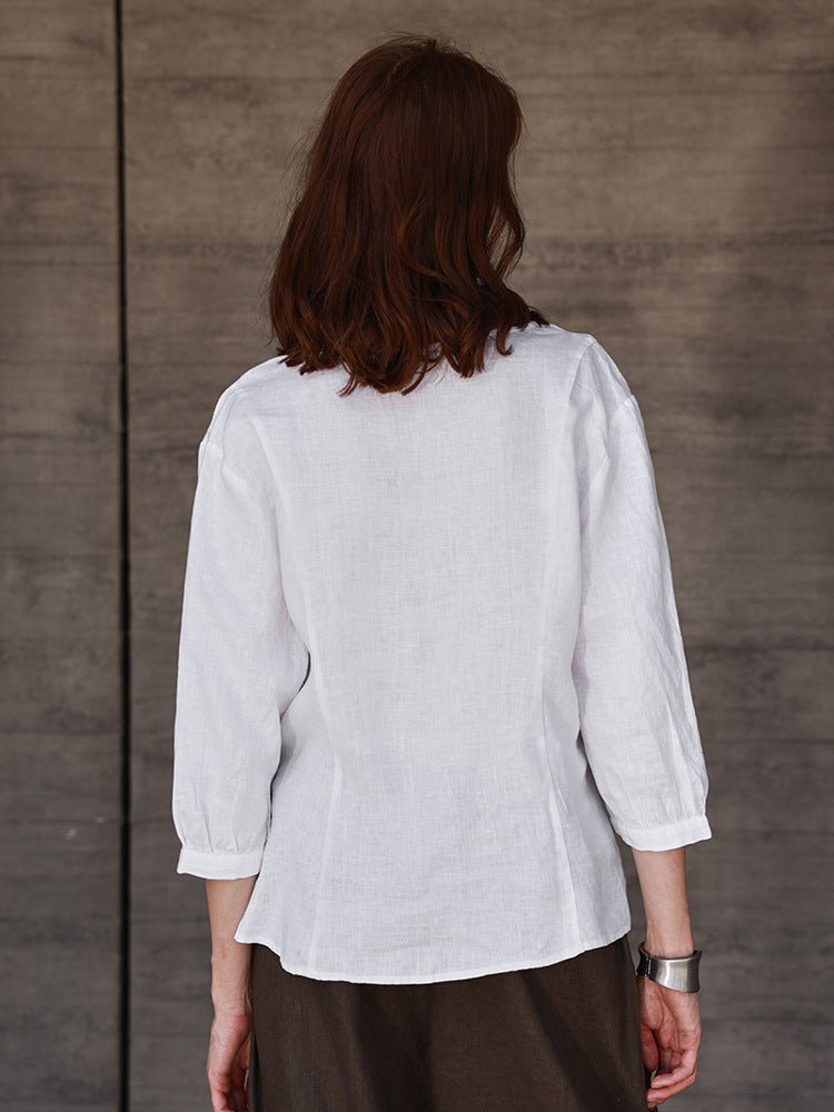 100% Linen Asymmetrical Shirt – Soft White, Light Shape - Taichi - Zen