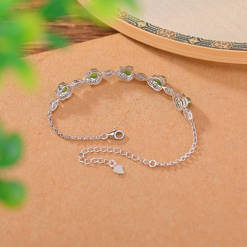 S925 Sterling Silver Jadeite Bracelet – "Double Blessing Talisman" - Taichi - Zen
