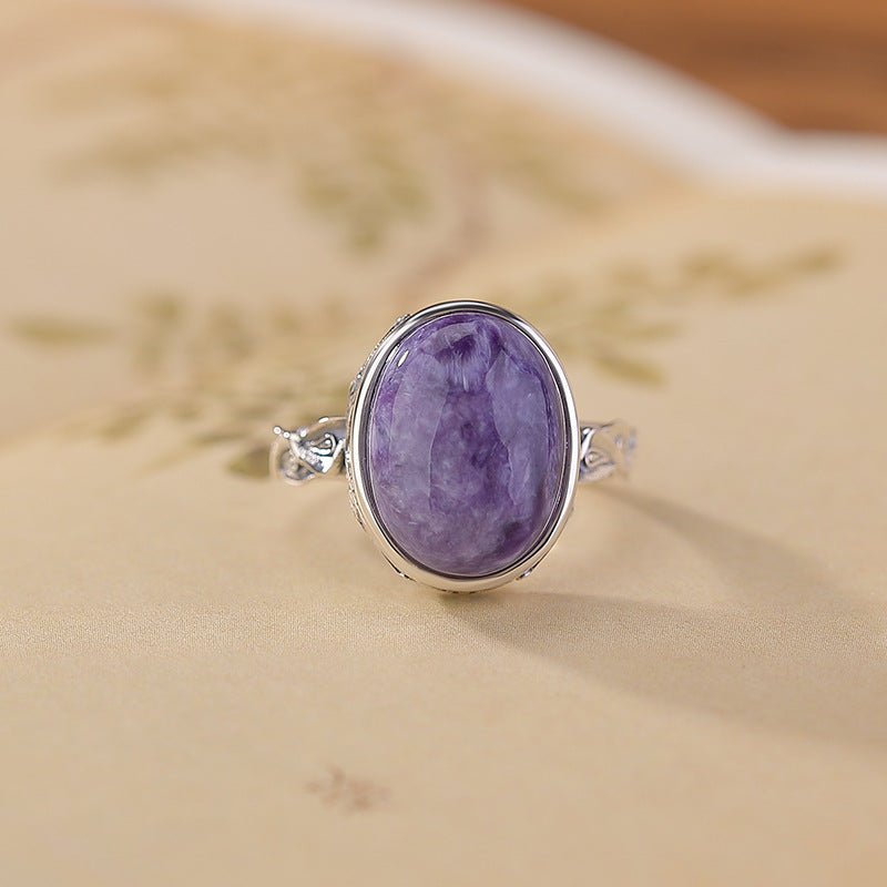 S925 Sterling Silver Charoite Ring – "Soul Storm" Genuine Gemstone Energy Jewelry - Taichi - Zen
