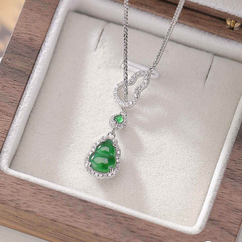 S925 Sterling Silver Double - Sided Jadeite Gourd Necklace – "Energy Flow" Mindful Jewelry - Taichi - Zen