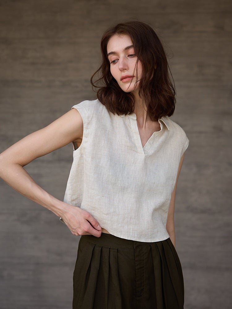 Sharp & Simple – 100% Linen Cropped Shirt Top - Taichi - Zen