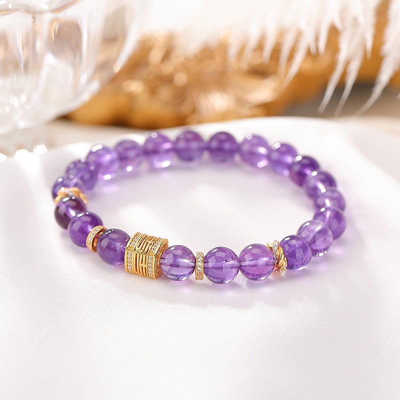 S925 Gold - Plated Amethyst Bracelet – "Lucky Barrel Beads" - Taichi - Zen