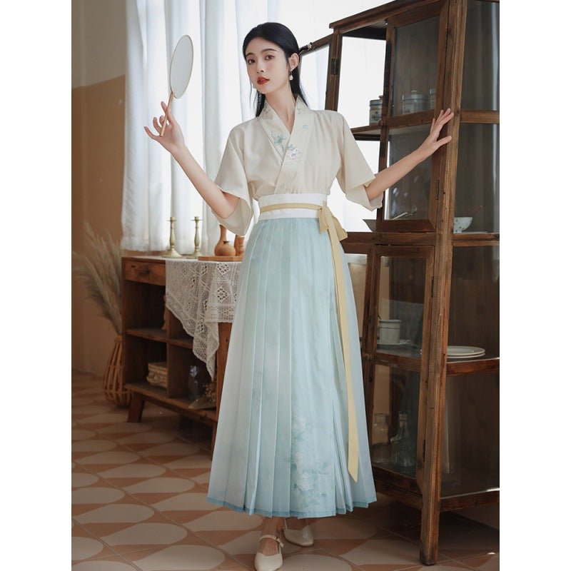 The Faint Blue Between Words – Pleated Hanfu Set - Taichi - Zen