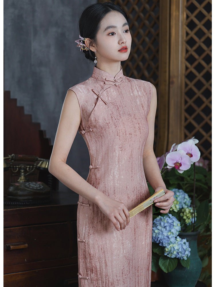Elegant Pink Full - Front Qipao – Breezy Soft Modern Cheongsam for Summer, Feminine & Flattering Look - Taichi - Zen