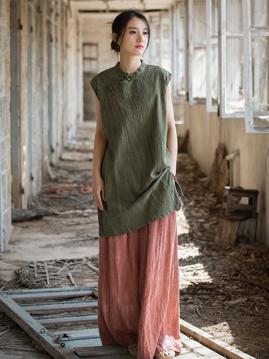 Hanfu - Inspired Sleeveless Linen Vest | New Chinese Style Summer Top - Taichi - Zen