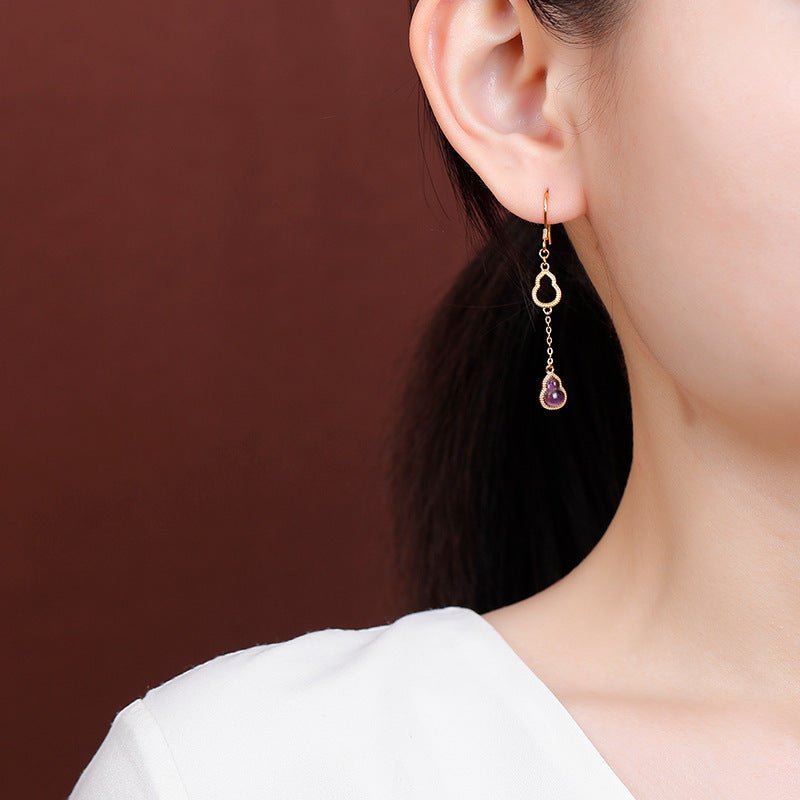 S925 Gold - Plated Yellow Phantom Quartz Earrings – Lotus & Ruyi Motifs | Timeless Elegance with a Golden Glow - Taichi - Zen