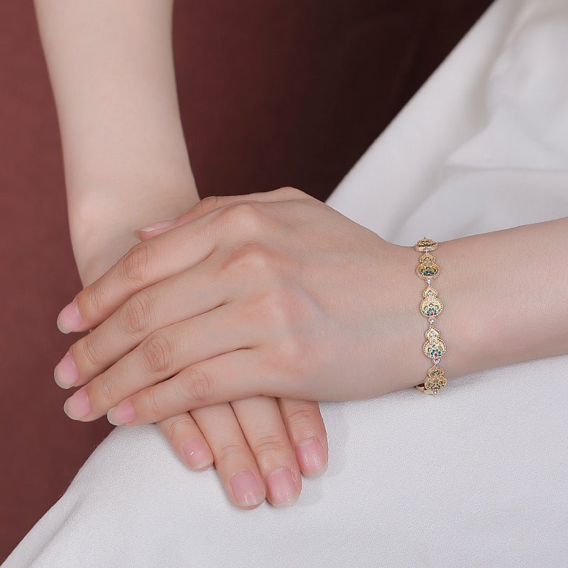 Pure 999.9 Silver 'Ruyi' Blessing Bracelet – Enamel Treasure Flowers & Lucky Gourds - Taichi - Zen