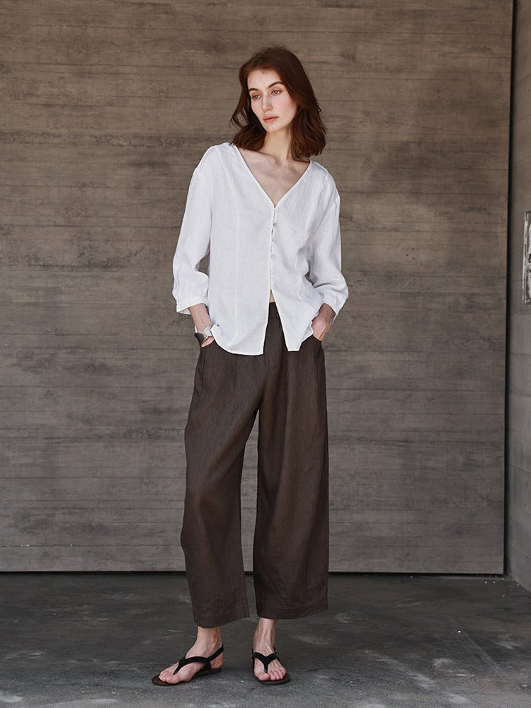 100% Linen Asymmetrical Shirt – Soft White, Light Shape - Taichi - Zen
