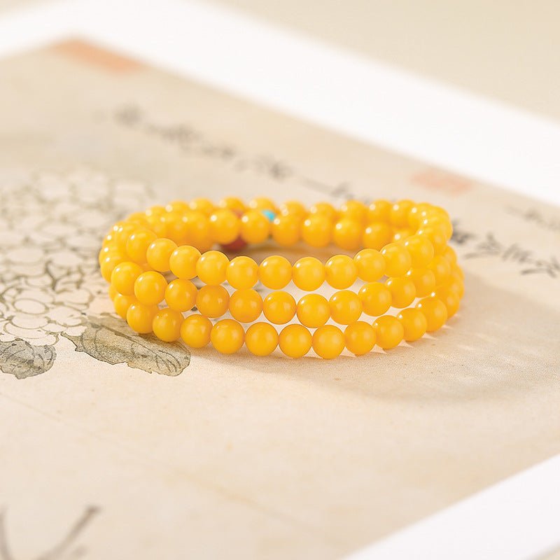 Triple - Layer Amber Bracelet – Honey Gold Amber, Southern Red & Turquoise Beads | Timeless Stackable Elegance - Taichi - Zen