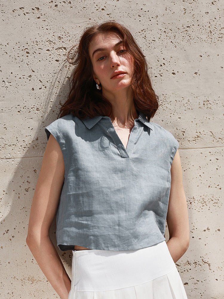 Sharp & Simple – 100% Linen Cropped Shirt Top - Taichi - Zen