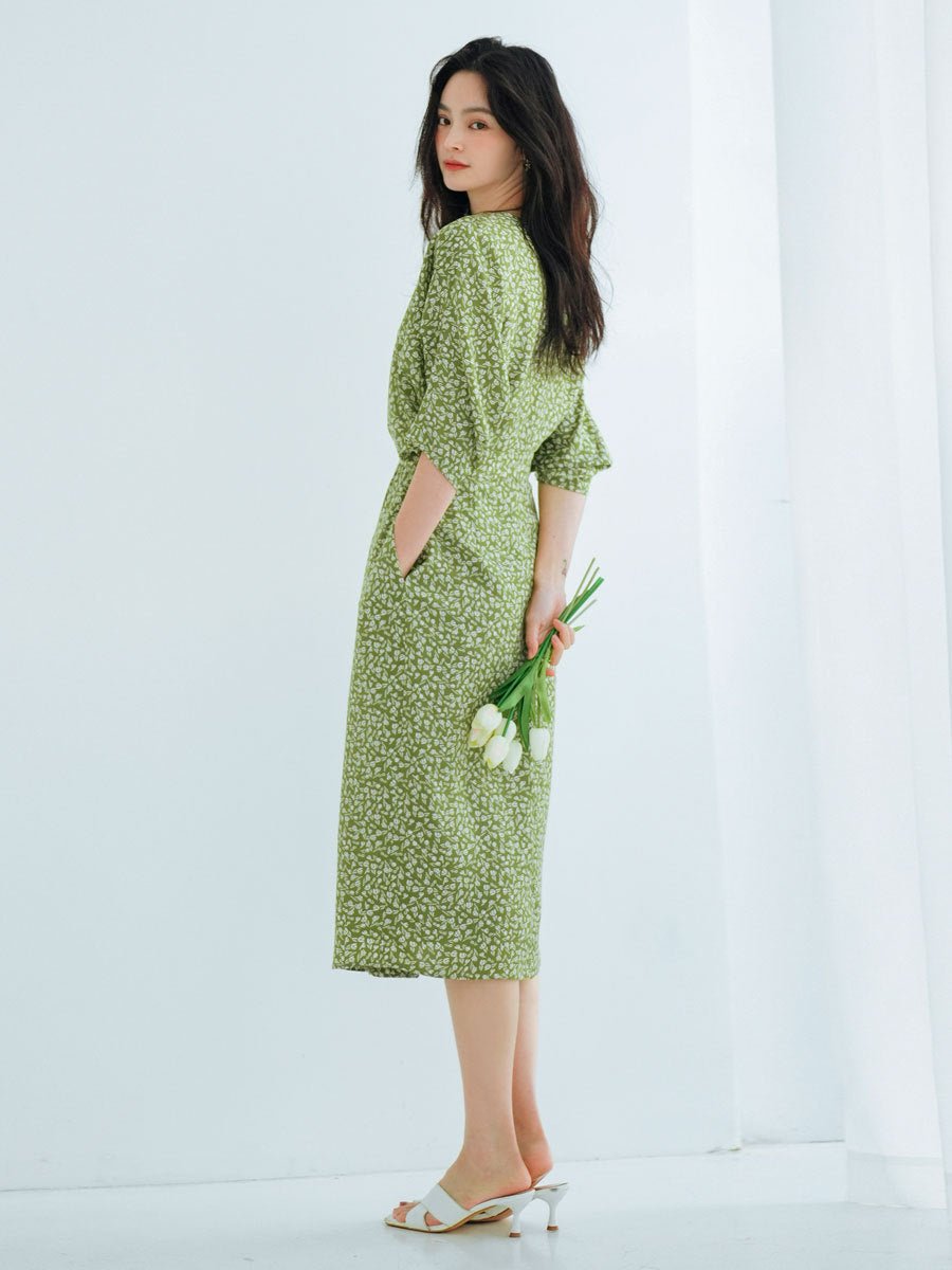 Green Printed Summer Dress — Light Without Asking - Taichi - Zen