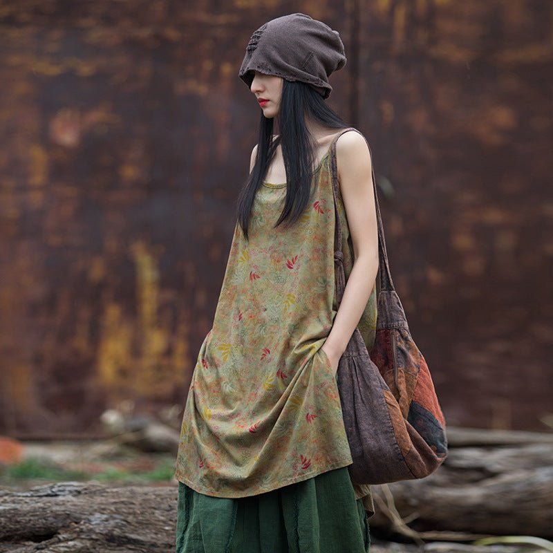 Washed Cotton Floral Print Slip Dress | Vintage - Inspired Layering Piece - Taichi - Zen