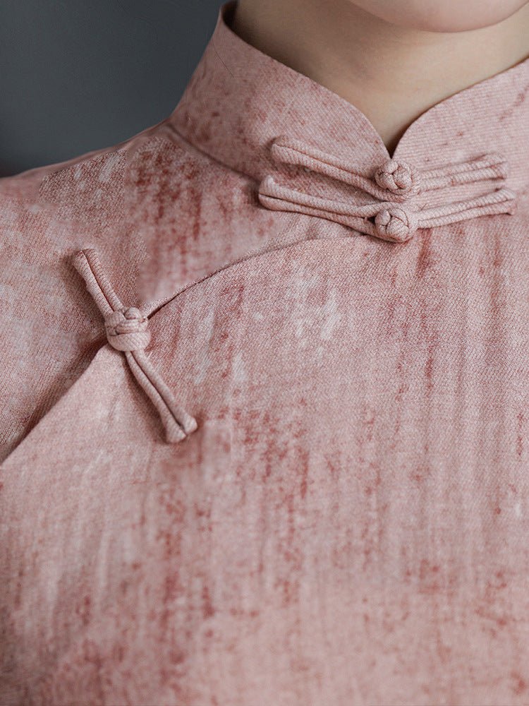Elegant Pink Full - Front Qipao – Breezy Soft Modern Cheongsam for Summer, Feminine & Flattering Look - Taichi - Zen